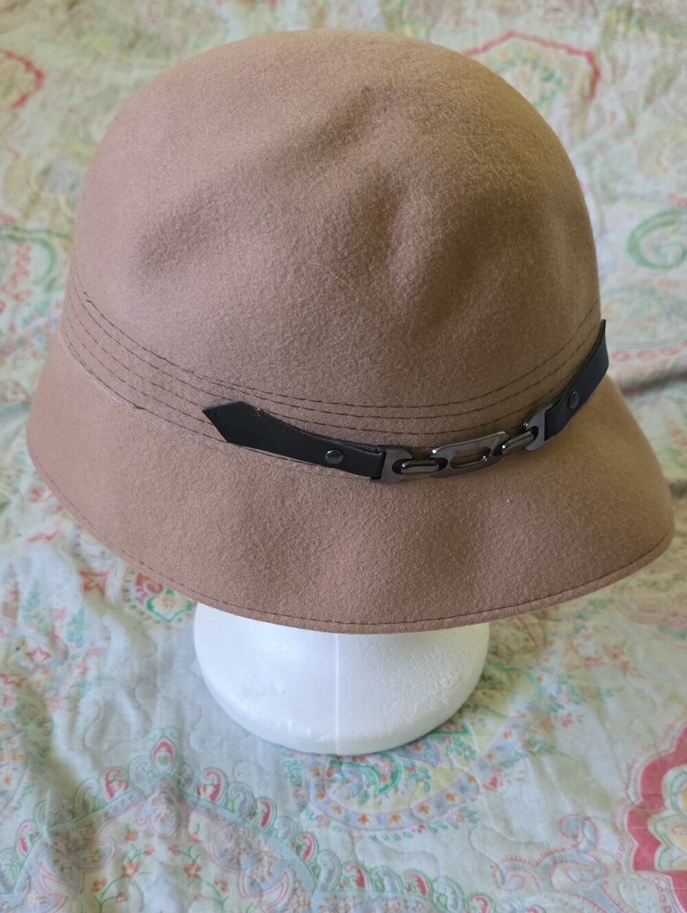 Nordstrom Womens Felted Wool Cloche Hat Leather Trim Timeless Italy Classic OS